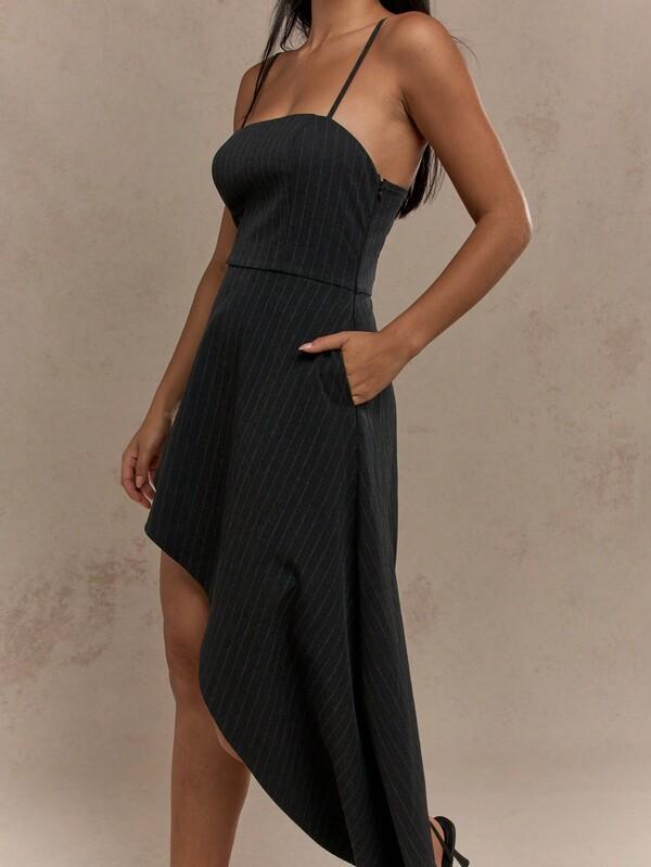 Missguided MISSGUIDED Tailored Pinstripe Asymmetric Hem Cami Mini Dress