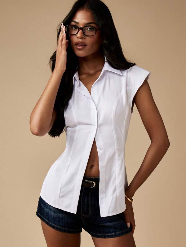 missguided MISSGUIDED Tailored Sleeveless Peplum Blouse With Button Front