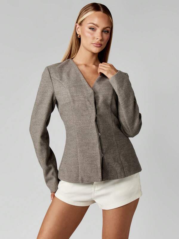 missguided MISSGUIDED Tailored Wool Blend Blazer With Button Closure