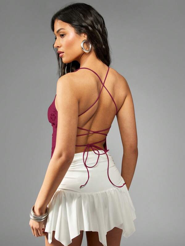Missguided MISSGUIDED Tank Top Beaded Embellished Lace Up Adjustable Straps