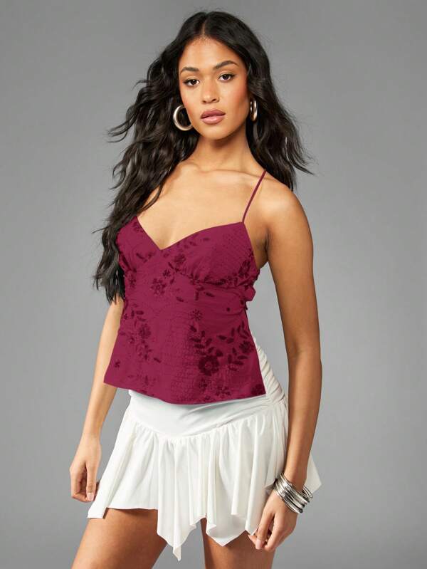 missguided MISSGUIDED Tank Top Beaded Embellished Lace Up Adjustable Straps