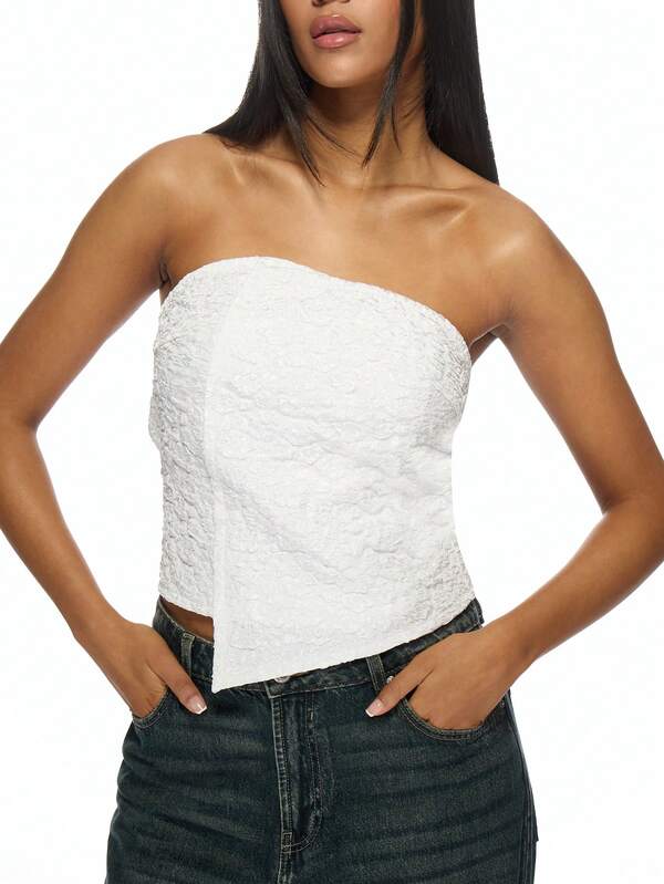 Missguided MISSGUIDED Texture Strapless Bandeau Crop Top