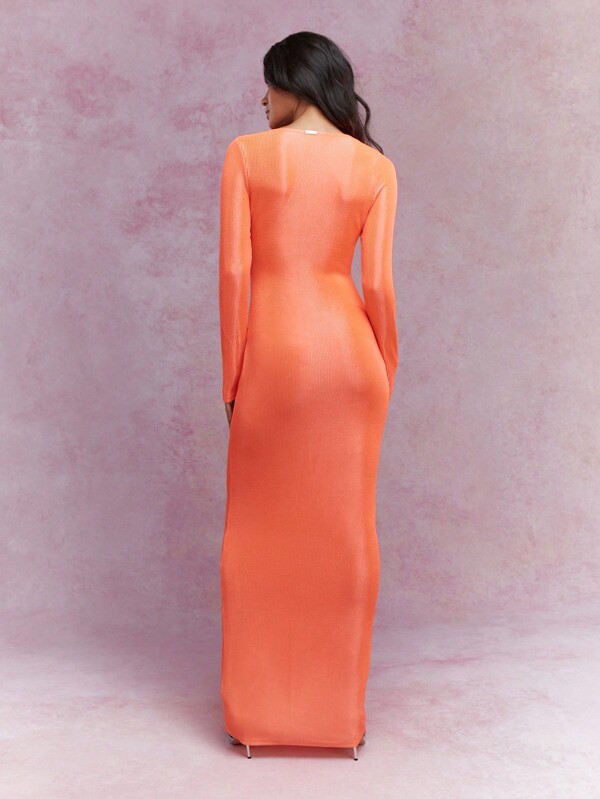Missguided MISSGUIDED Texture Twist Front Plunge Neck Long Sleeve Bodycon Maxi Dress