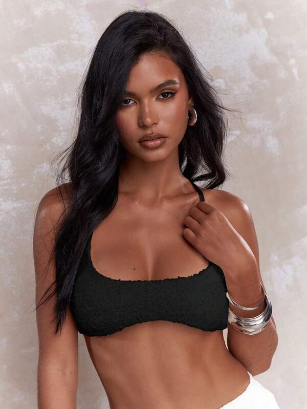 Missguided MISSGUIDED Textured Bralette Crop Top With Racerback Design