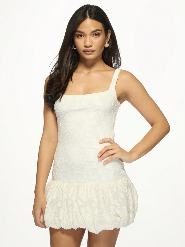 missguided MISSGUIDED Textured Brocade Puffball Mini Dress With Bubble Hem