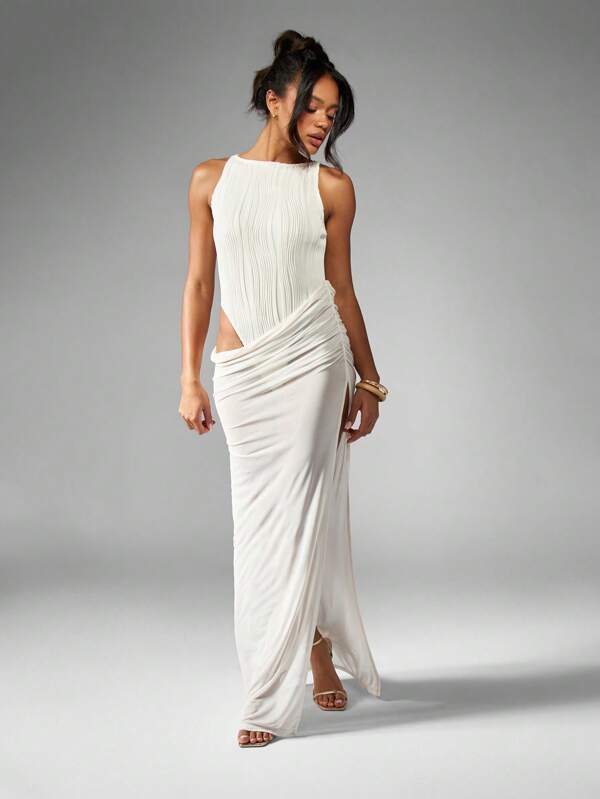 missguided MISSGUIDED Textured Built In Bodysuit With Draped Skirt Maxi Dress
