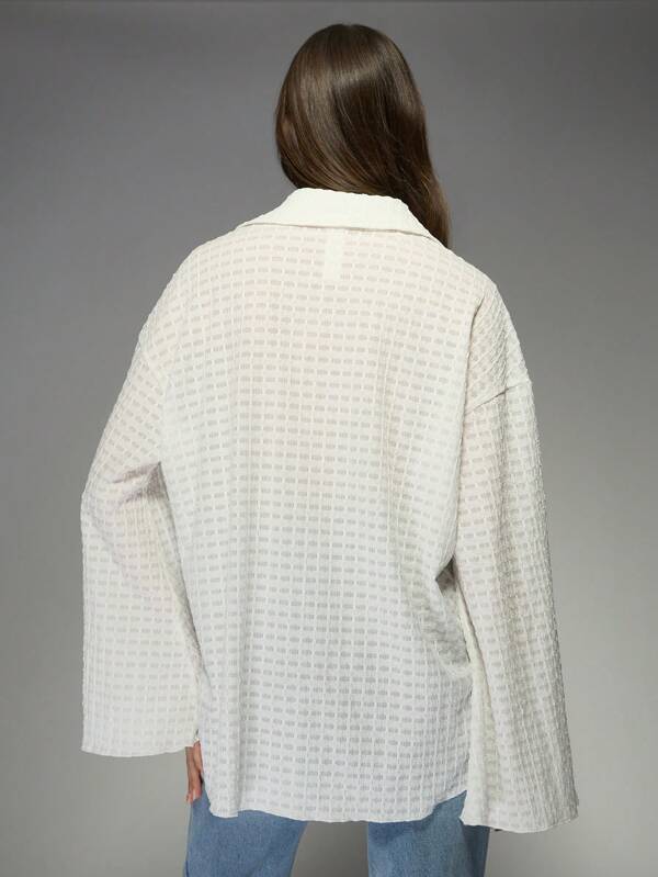 Missguided MISSGUIDED Textured Button-Down Bell Sleeve Oversized Blouse
