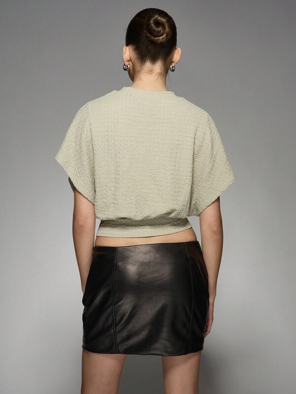 Missguided MISSGUIDED Textured Cinched Waist Batwing Sleeve Crop T-Shirt