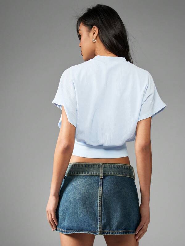 Missguided MISSGUIDED Textured Cinched Waist Crop Basic Tops