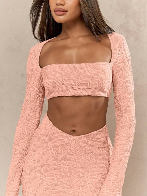 Missguided MISSGUIDED Textured Cut Out Long Sleeve Mini Party Dress With Square Neckline And Ruching