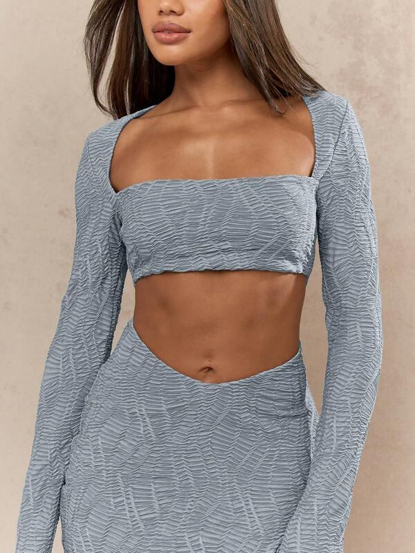 Missguided MISSGUIDED Textured Cut Out Long Sleeve Mini Party Dress With Square Neckline And Ruching