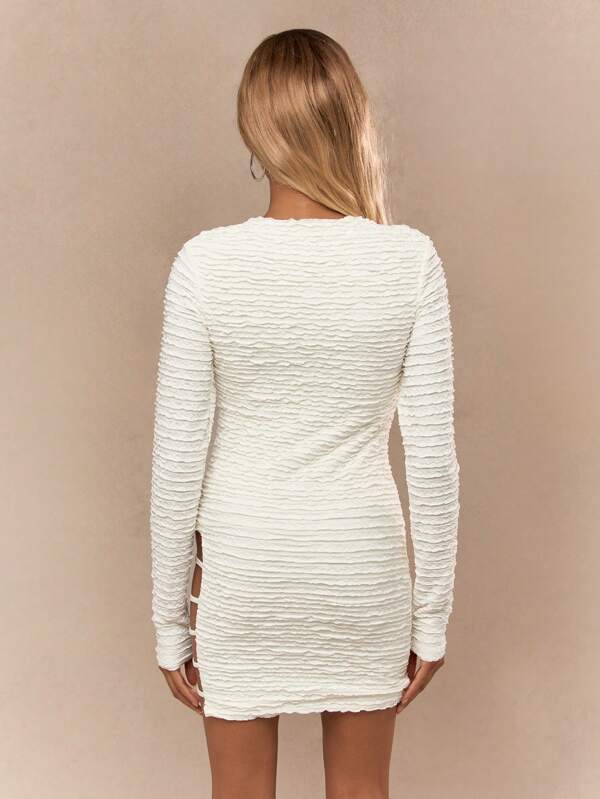 Missguided MISSGUIDED Textured Cut-Out Long Sleeves Bodycon Side Slit Hem Mini Dress