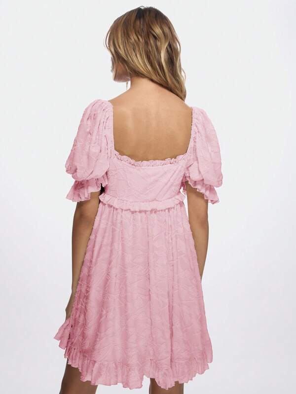 Missguided MISSGUIDED Textured Devore Milkmaid Empire Waist Mini Dress