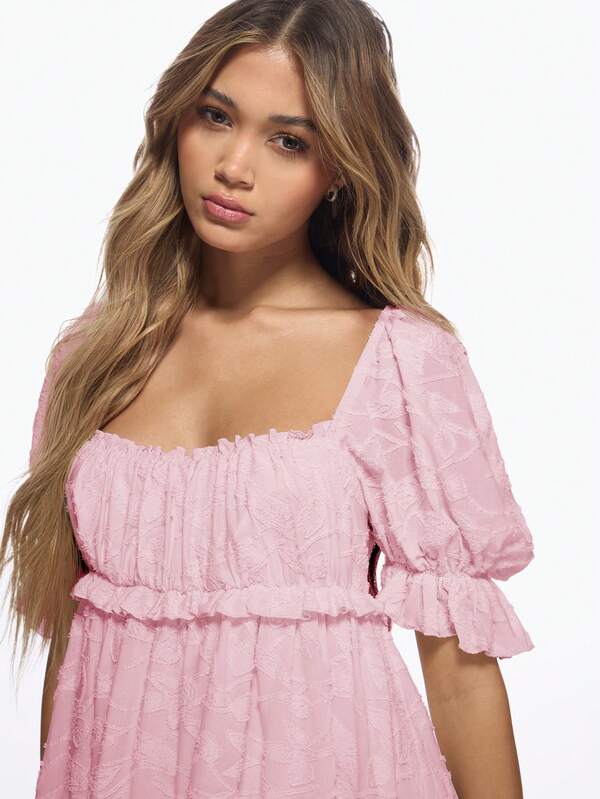 Missguided MISSGUIDED Textured Devore Milkmaid Empire Waist Mini Dress