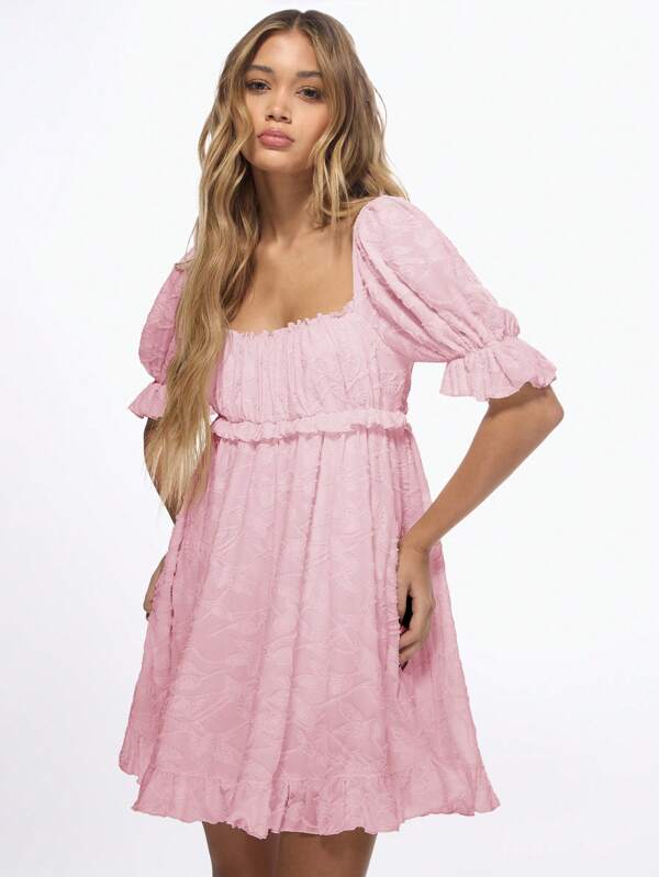 missguided MISSGUIDED Textured Devore Milkmaid Empire Waist Mini Dress