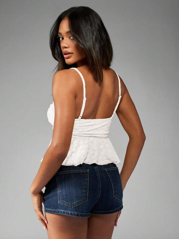 Missguided MISSGUIDED Textured Eyelet Peplum Twist Front Cami Top