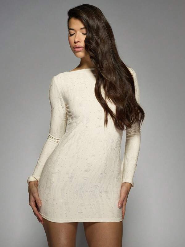 Missguided MISSGUIDED Textured Fitted Mini Dress With Flared Sleeves