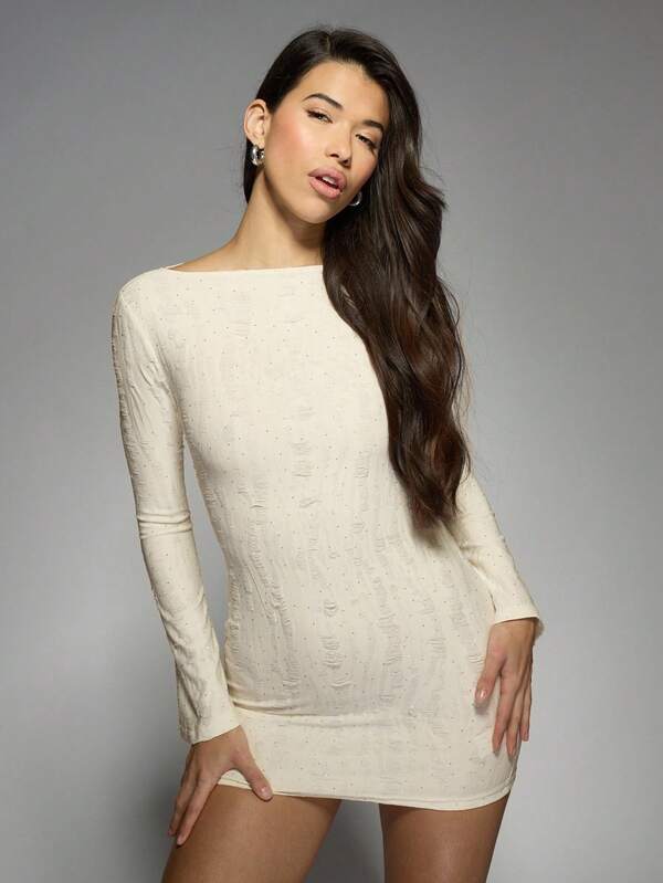 missguided MISSGUIDED Textured Fitted Mini Dress With Flared Sleeves