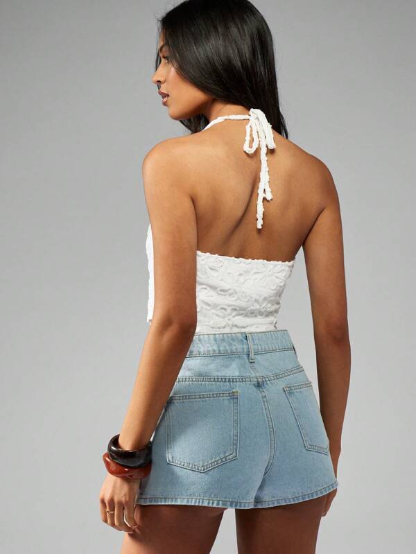Missguided MISSGUIDED Textured Floral Halter Corset Crop Top