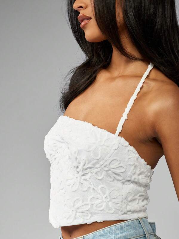 Missguided MISSGUIDED Textured Floral Halter Corset Crop Top