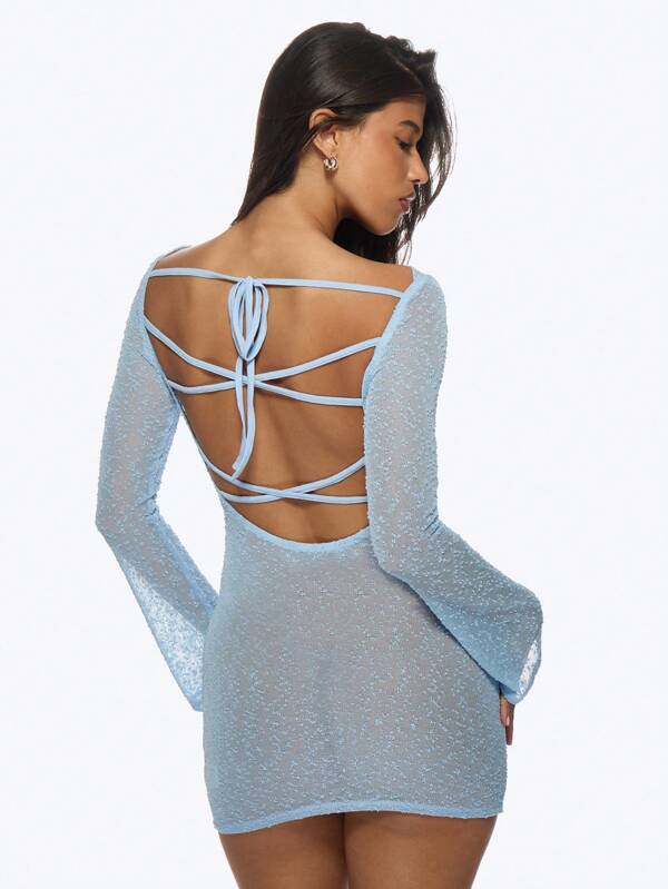 Missguided MISSGUIDED Textured Glitter Long Sleeve Bodycon Mini Dress