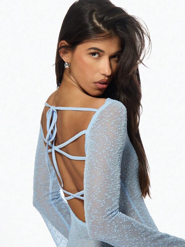 Missguided MISSGUIDED Textured Glitter Long Sleeve Bodycon Mini Dress