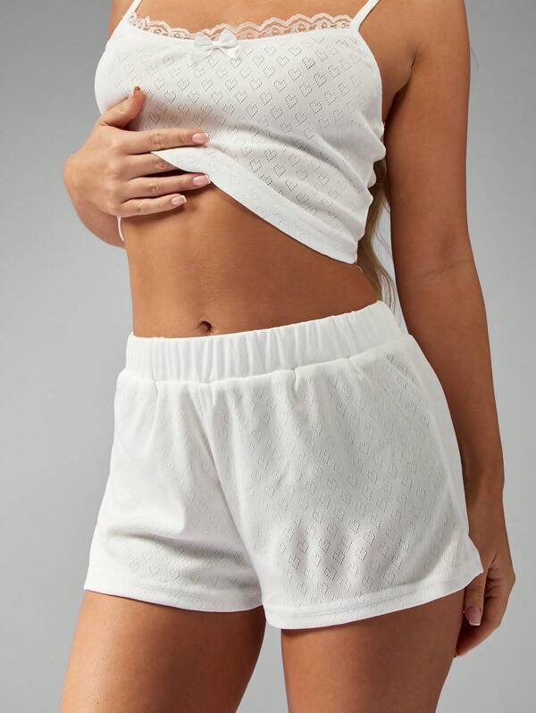 Missguided MISSGUIDED Textured Heart Pattern Lace Trim Bow Detail Pajama Set