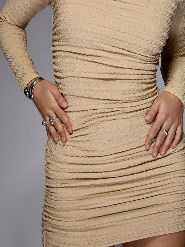Missguided MISSGUIDED Textured High Neck Bodycon Mini Dress