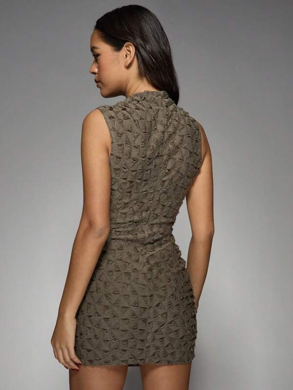 Missguided MISSGUIDED Textured High Neck Mini Dress With Ruched Details