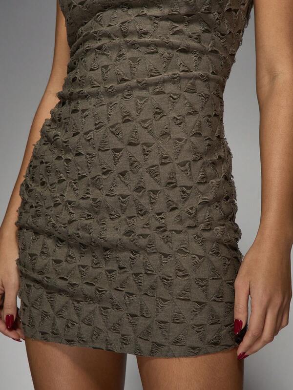 Missguided MISSGUIDED Textured High Neck Mini Dress With Ruched Details