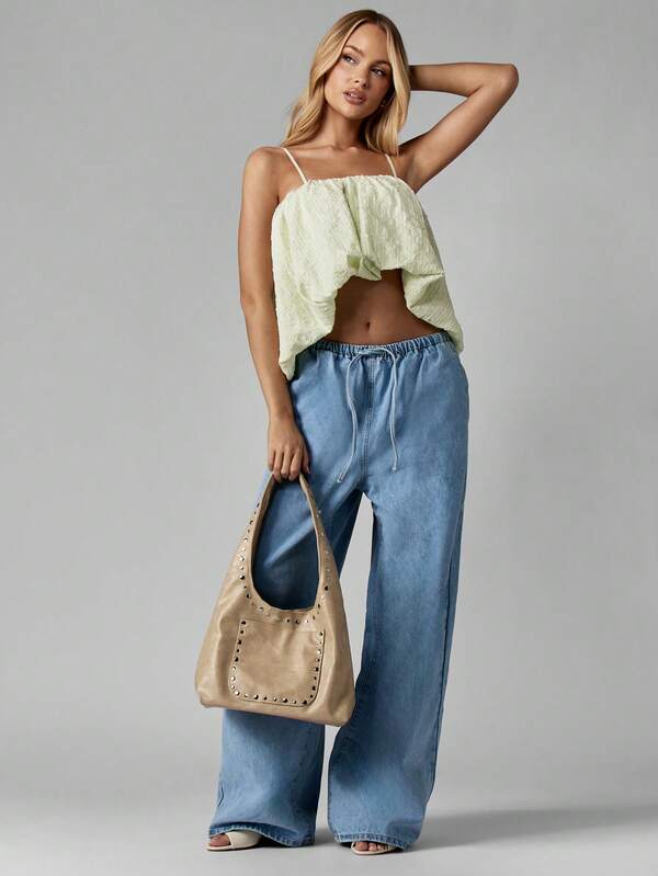 Missguided MISSGUIDED Textured Jacquard Bubble Hem Cami Top