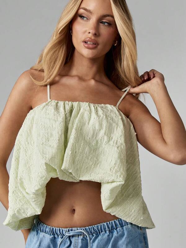 missguided MISSGUIDED Textured Jacquard Bubble Hem Cami Top