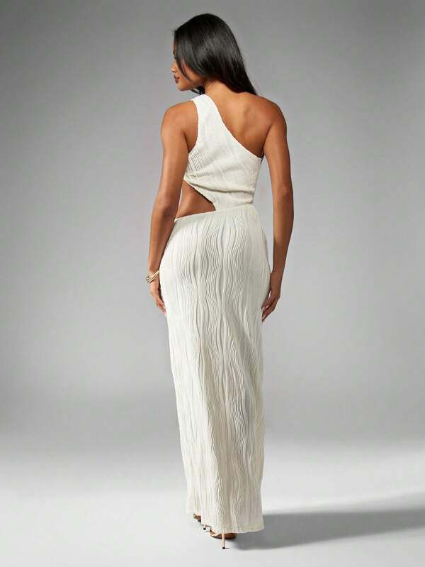 Missguided MISSGUIDED Textured Jersey One Shoulder Cutout Pleated Maxi Dress