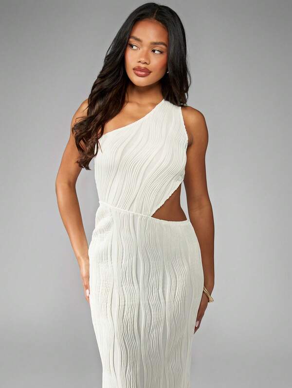 Missguided MISSGUIDED Textured Jersey One Shoulder Cutout Pleated Maxi Dress