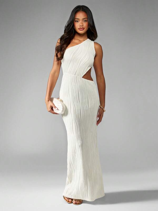 Missguided MISSGUIDED Textured Jersey One Shoulder Cutout Pleated Maxi Dress