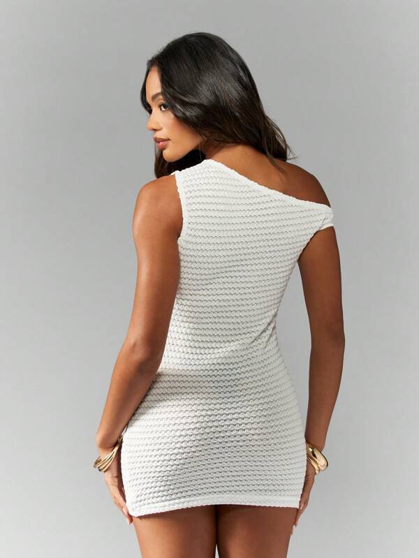 Missguided MISSGUIDED Textured Knit Asymmetric Neckline Bodycon Mini Dress Cute Sundress