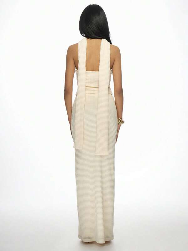 Missguided MISSGUIDED Textured Knit Bandeau Neck-Tie Maxi Skirt Two-Piece Set