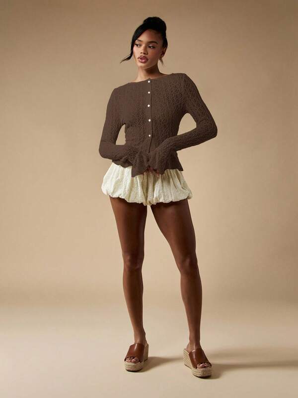 Missguided MISSGUIDED Textured Knit Cardigan With Ruffle Hem And Cuffs