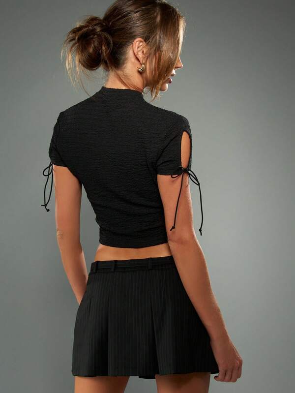 Missguided MISSGUIDED Textured Knit Collared Cutout Top