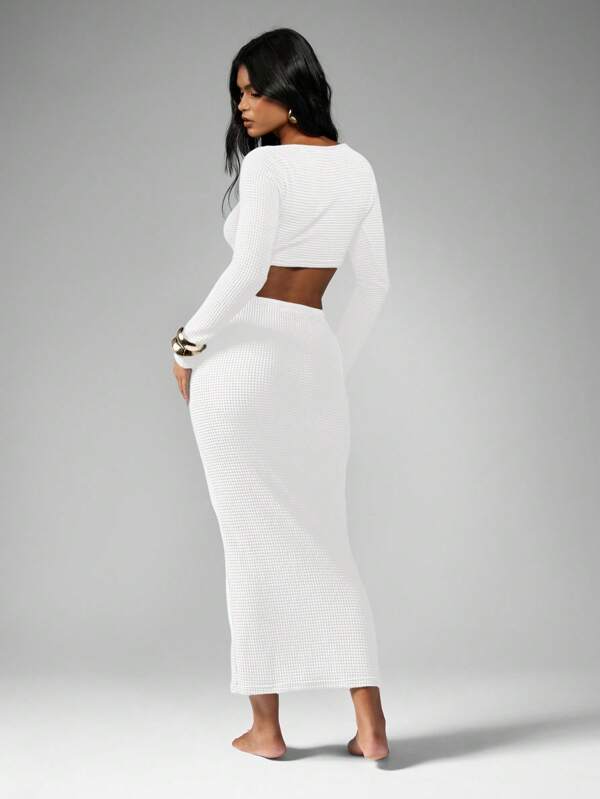 Missguided MISSGUIDED Textured Knit Crop Top Maxi Skirt Two-Piece Set