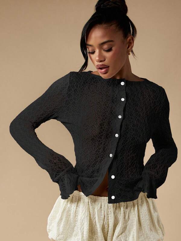 Missguided MISSGUIDED Textured Knit Peplum Cardigan With Ruffle Details