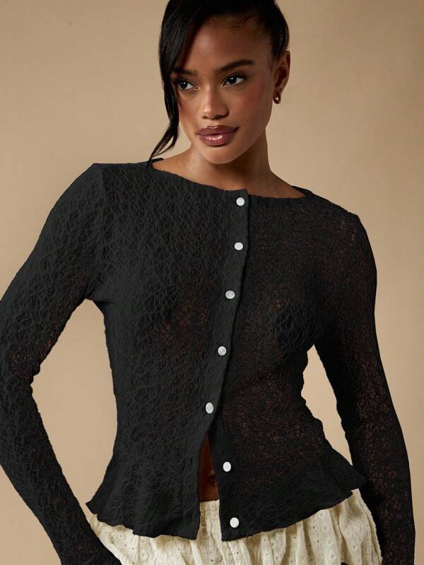 missguided MISSGUIDED Textured Knit Peplum Cardigan With Ruffle Details