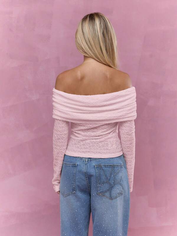 Missguided MISSGUIDED Textured Lace Off Shoulder Top With Ruched Neckline