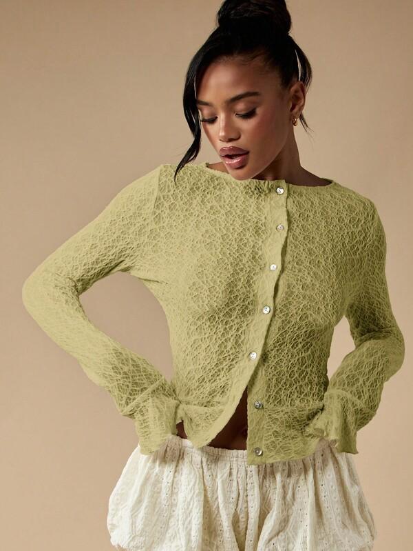 Missguided MISSGUIDED Textured Lace Pattern Cardigan With Peplum Hem And Button Front