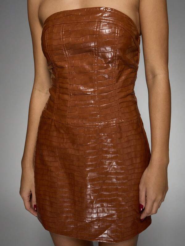 Missguided MISSGUIDED Textured Leather Bandeau Mini Dress With Ruched Detail