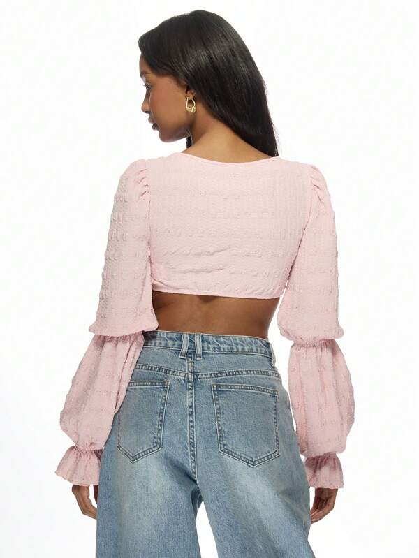 Missguided MISSGUIDED Textured Long Sleeve Corset Crop Top