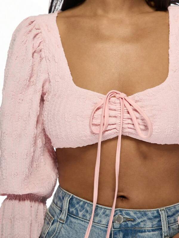 Missguided MISSGUIDED Textured Long Sleeve Corset Crop Top