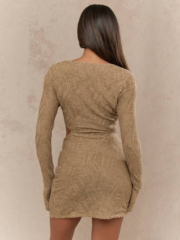 Missguided MISSGUIDED Textured Long Sleeve Mini Dress With Cutout Detail
