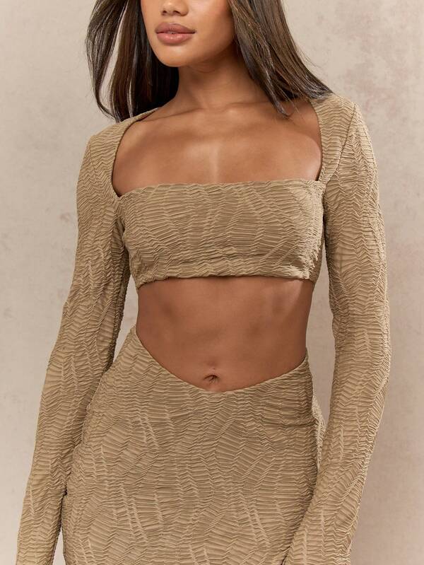 Missguided MISSGUIDED Textured Long Sleeve Mini Dress With Cutout Detail