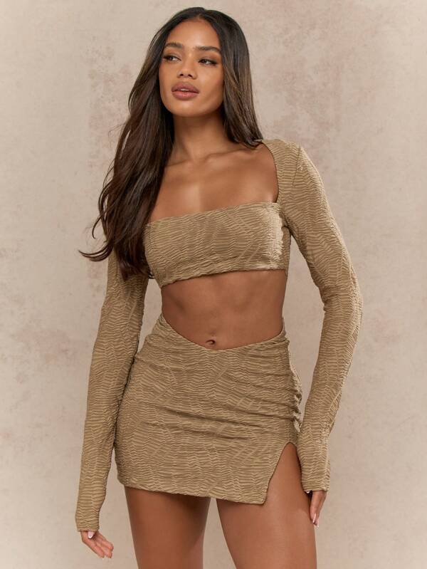 missguided MISSGUIDED Textured Long Sleeve Mini Dress With Cutout Detail